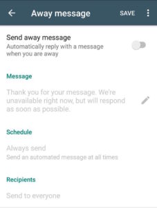 whatsapp business away message