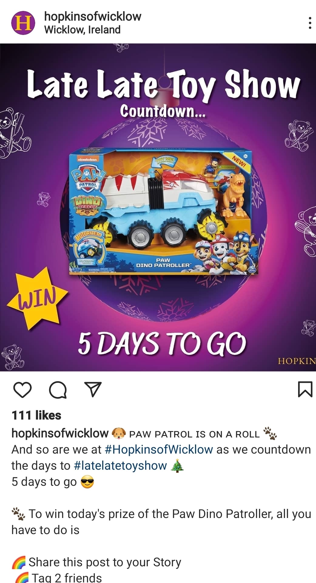 Hopkins toy shop Instagram sample posts 5 days to go