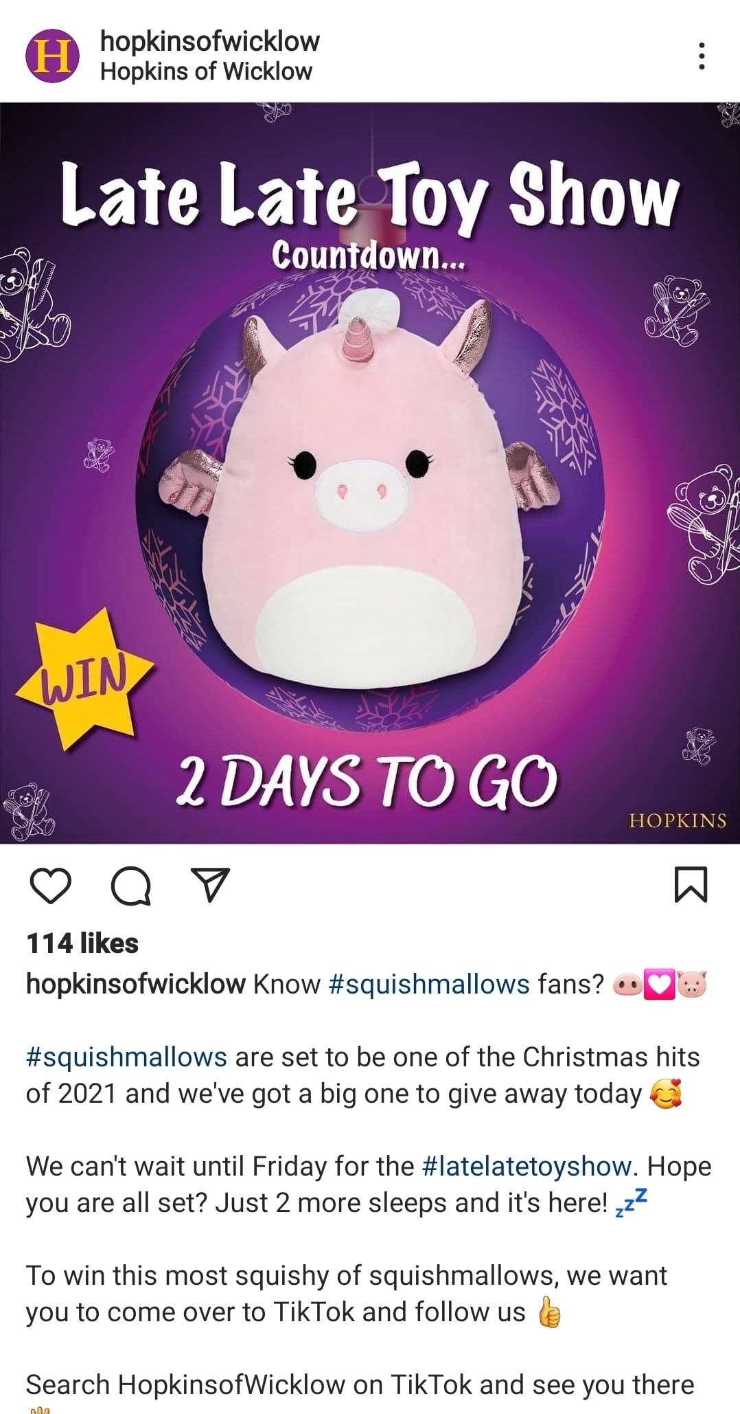 Hopkins toy shop Instagram sample posts 2 days to go