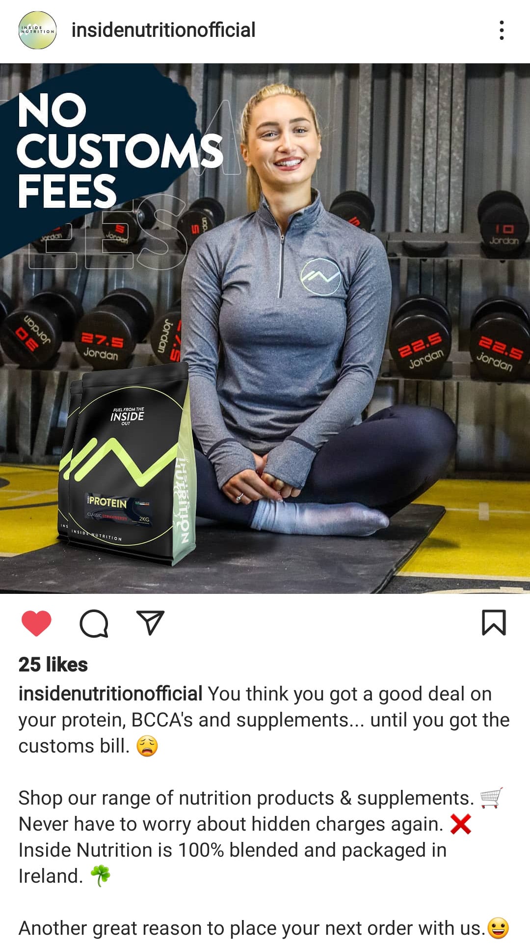 Inside Nutrition Instagram Post No custom fees